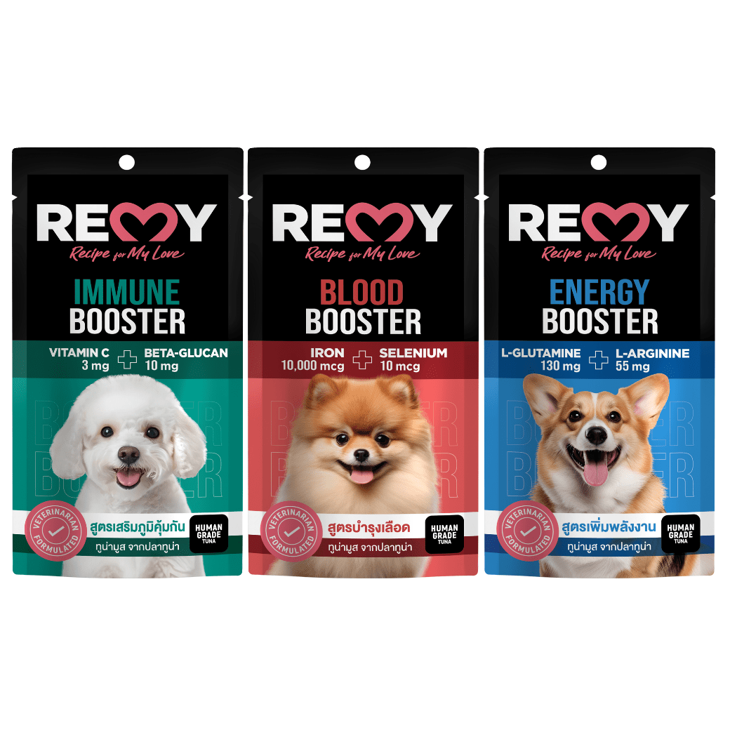 REMY Tuna Mousse Plus Energy Booster - เรมี่ ขนมมูสสุนัขเลียสูตรเพิ่มพลังงาน (15g.x4 pcs.)