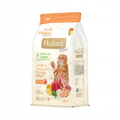 Pawdy Holistic Active Formula Cat Food – พอดี้ อาหารแมวเกรดพรี่เมี่ยมสูตรแมวแอคทีฟ สูตรเนื้อแกะและทูน่าผสมเนื้อกุ้ง (1 Kg.)