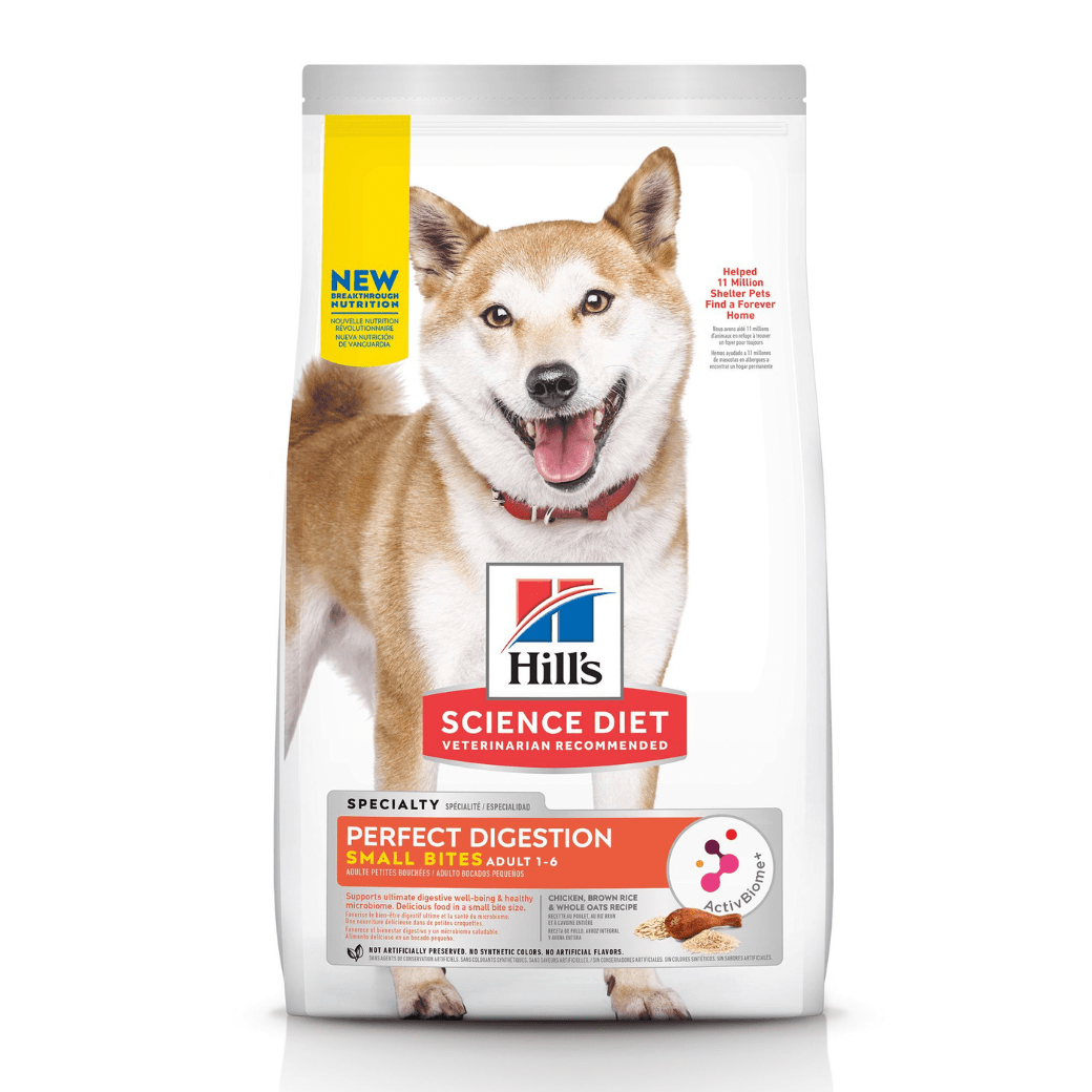 Hill's Science Diet Adult Perfect Digestion Small Bites Chicken ฮิลล์ อาหารชนิดเม็ดสำหรับสุนัข ปรับสมดุลลำไส้ สูตรไก่