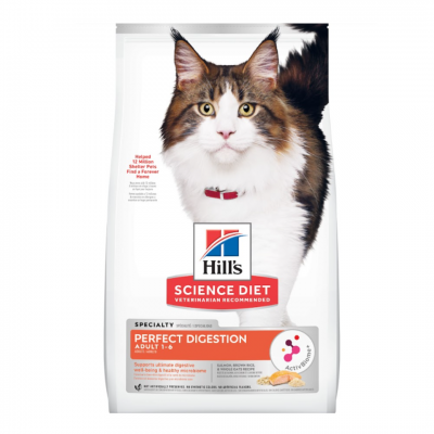 Hill’s Science Diet Adult Cat Perfect Digestion Salmon อาหารชนิดเม็ด ฮิลล์ สำหรับแมวอายุ 1-6 ปี ปรับสมดุลลำไส้ สูตรแซลมอน – 1.58 kg.