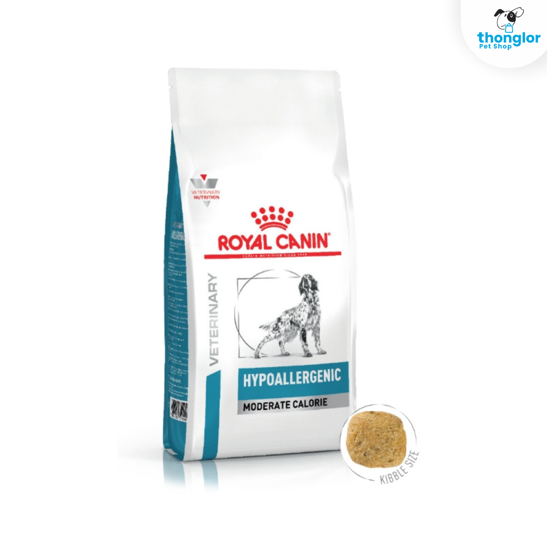 Royal Canin Veterinary HYPOALLERGENIC MODERATE CALORIE อาหารเม็ดสุนัขพันธุ์กลางขึ้นไปประกอบการรักษา และทดสอบภาวะภูมิแพ้อาหาร พลังงานปานกลาง