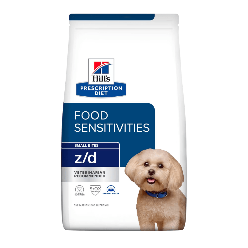 Hill's Prescription Diet อาหารสุนัข สูตร Skin/Food Sensitivities z/d Canine Small Bites อาหารสุนัขเม็ดเล็กสำหรับรักษาโรคผิวแพ้ง่าย/แพ้อาหาร