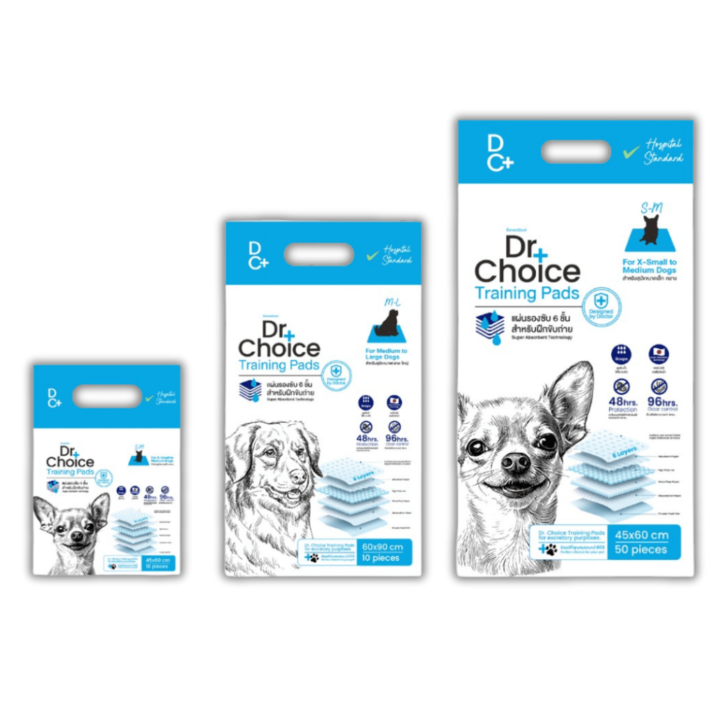 Dr.Choice Training Pee Pad - ด๊อกเตอร์ ช๊อยส์ แผ่นรองซับ Sumitomo Technology ซึมซับไว เก็บกลิ่นได้ ยับยั้งเชื้อแบคทีเรีย (10-50แผ่น)
